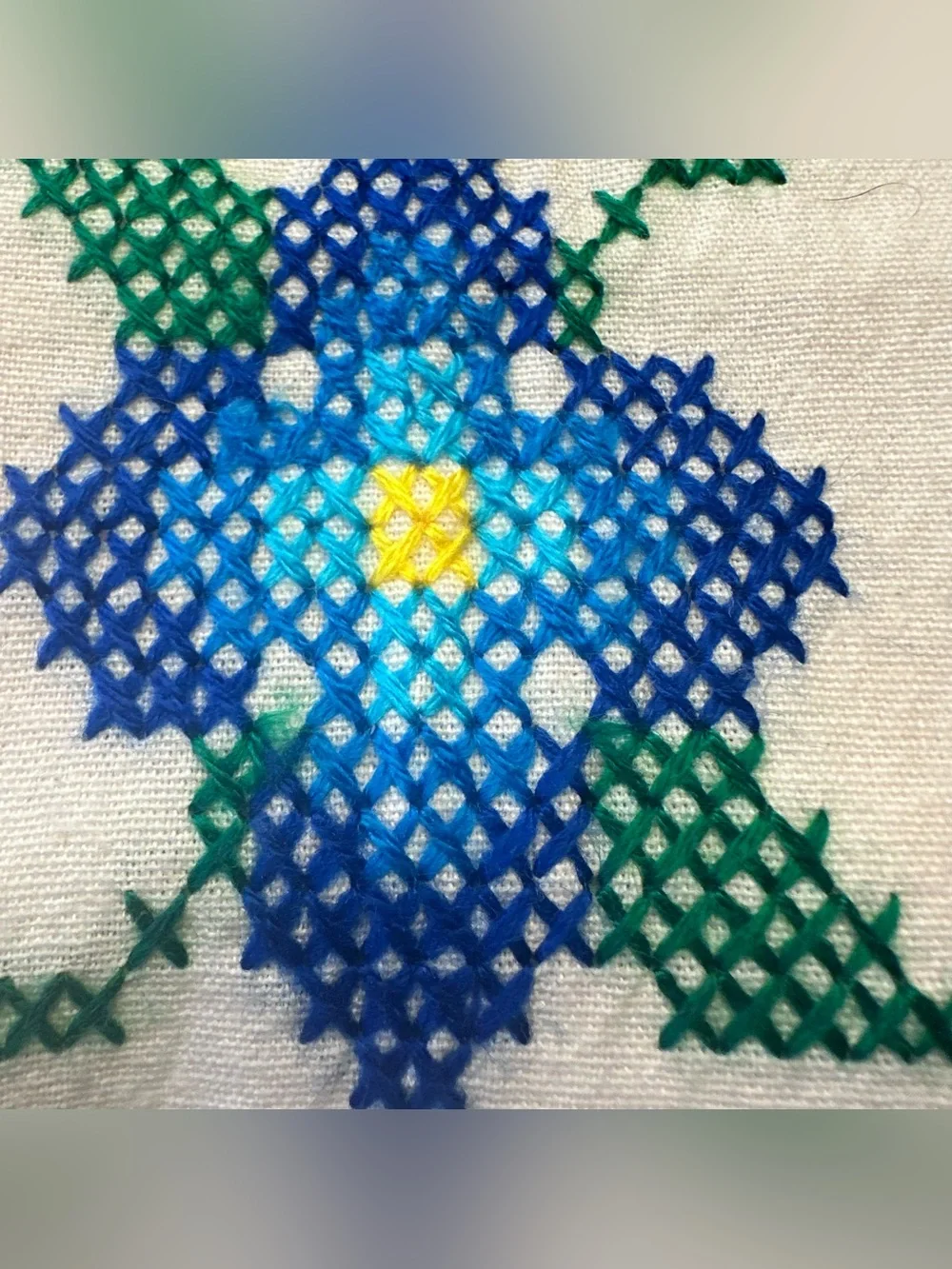 Vintage 4 Hand Embroidered Napkins Blue Flower Cross-Stitch 11